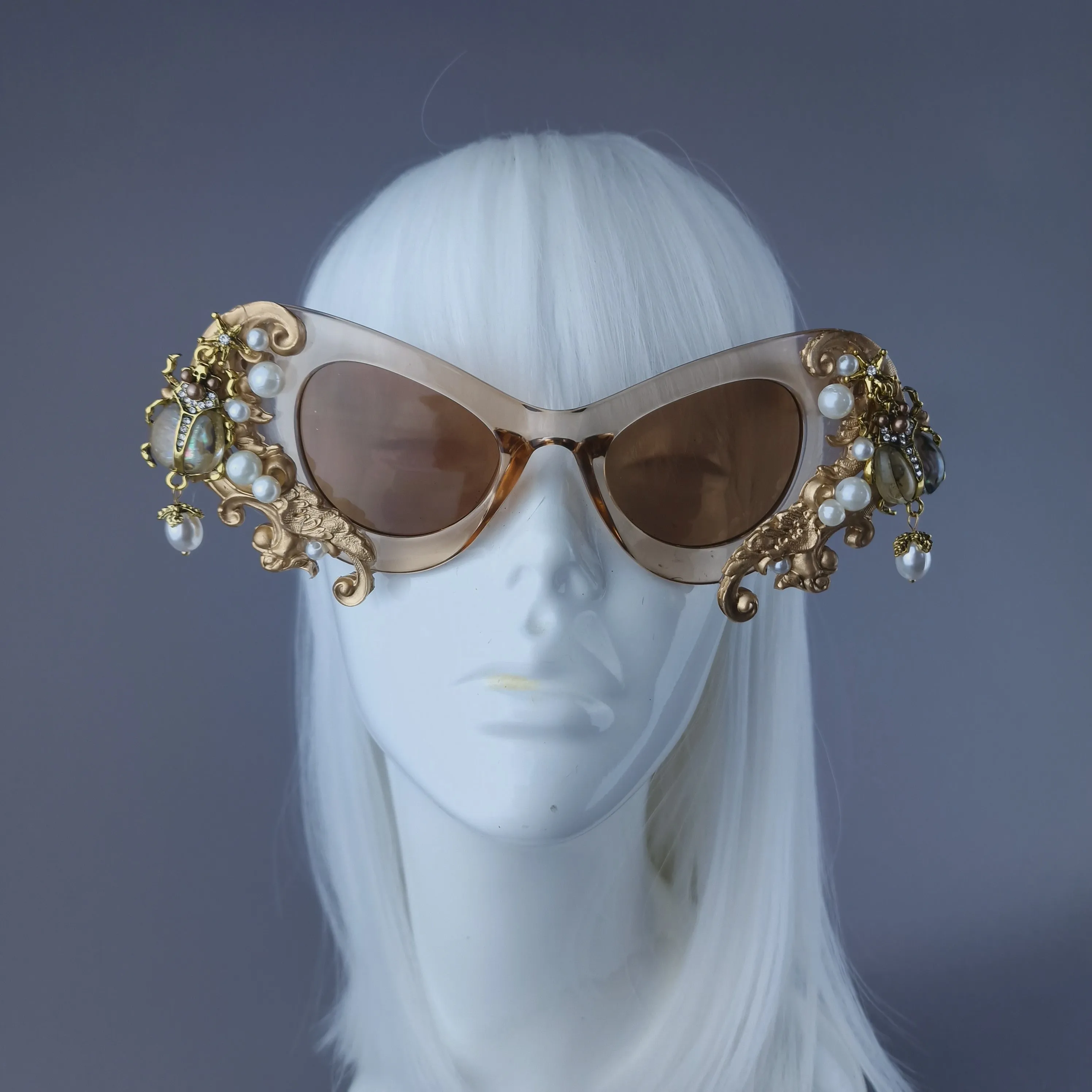 "Elytron" Gold Filigree, Beetle & Pearls Ornate Sunglasses