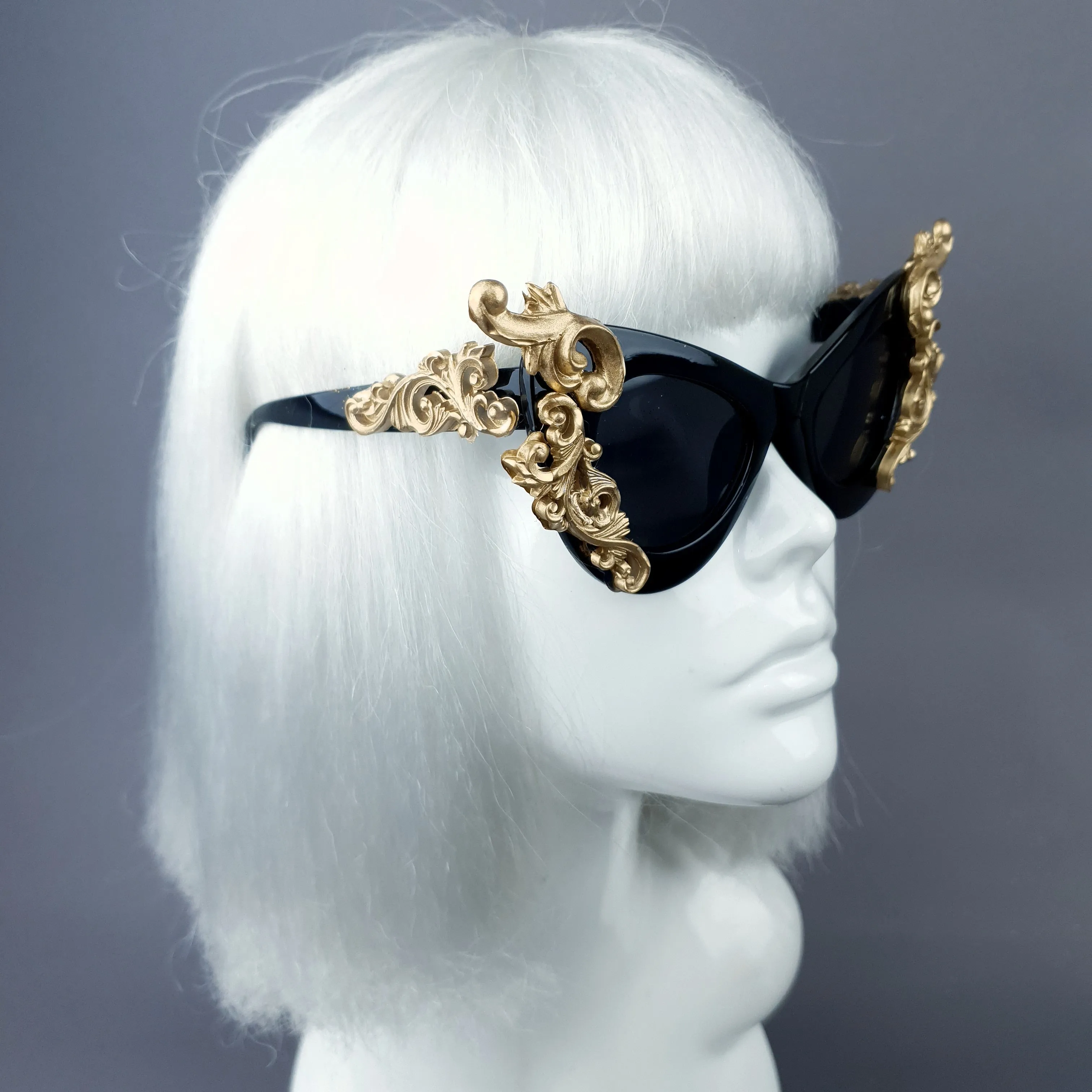 "Gothique" Black & Gold Filigree Bat Catseye Sunglasses