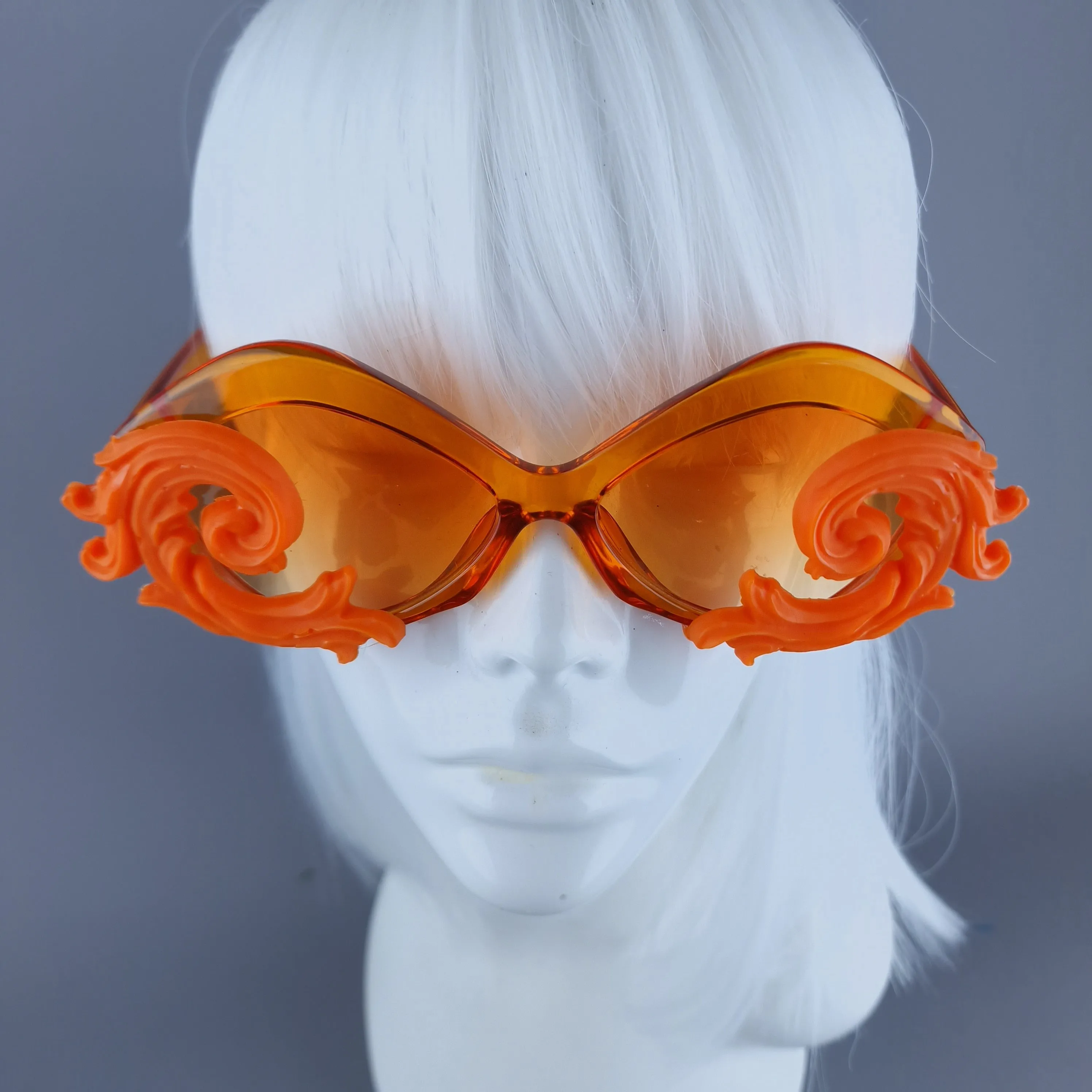 "Rue" Cat Eye Filigree Sunglasses - Orange with Orange Lenses