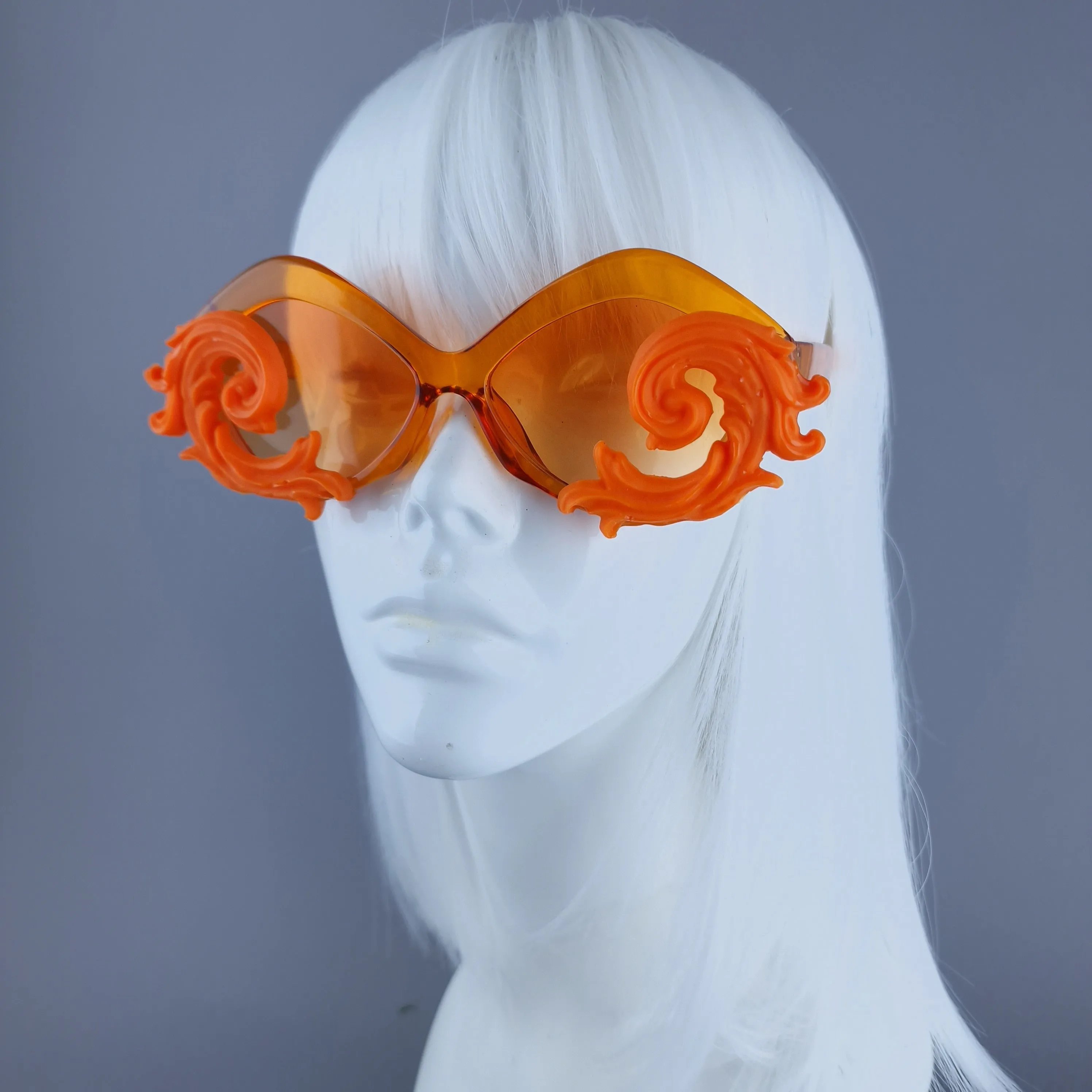 "Rue" Cat Eye Filigree Sunglasses - Orange with Orange Lenses