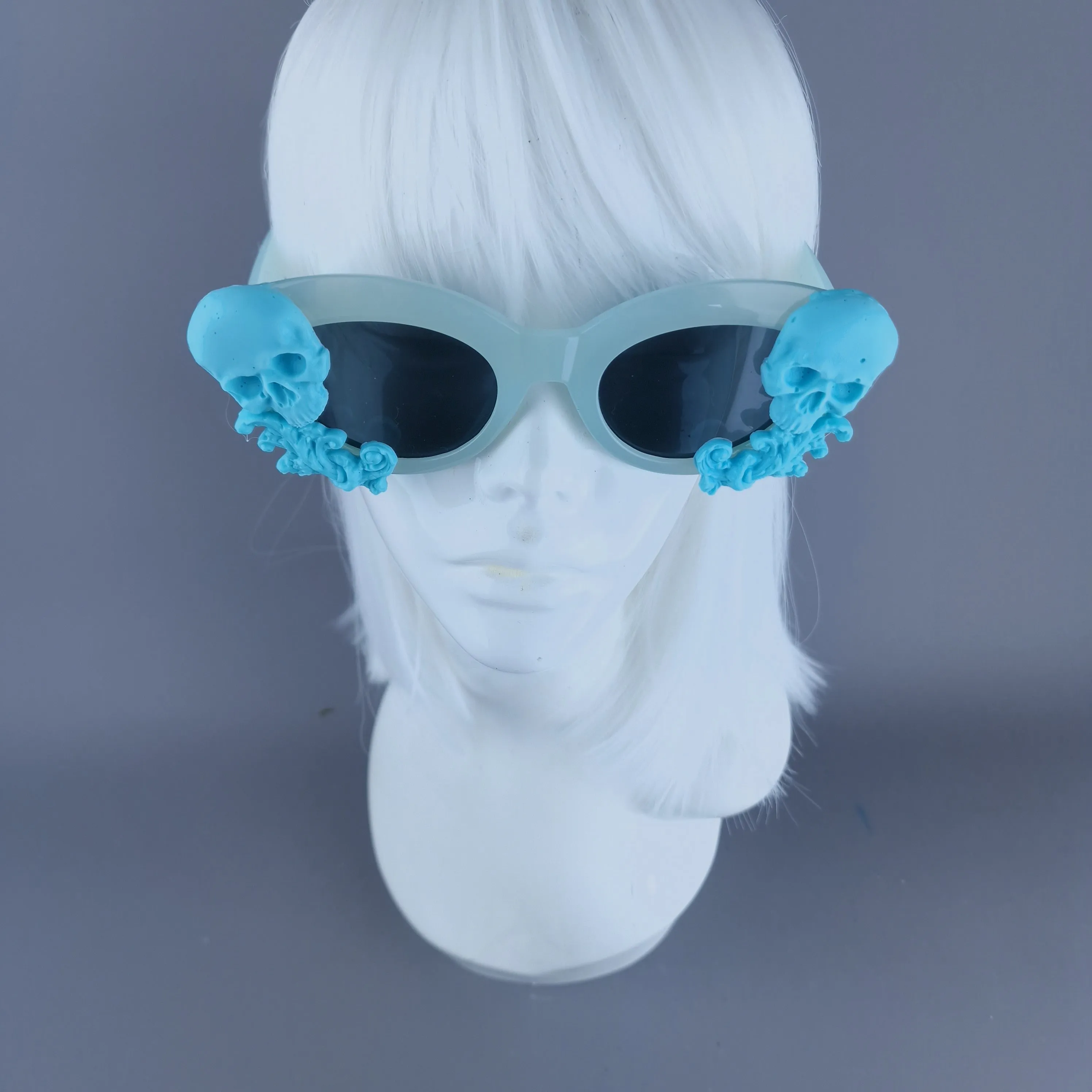 "Velika" Pastel Blue Filigree & Skull Sunglasses