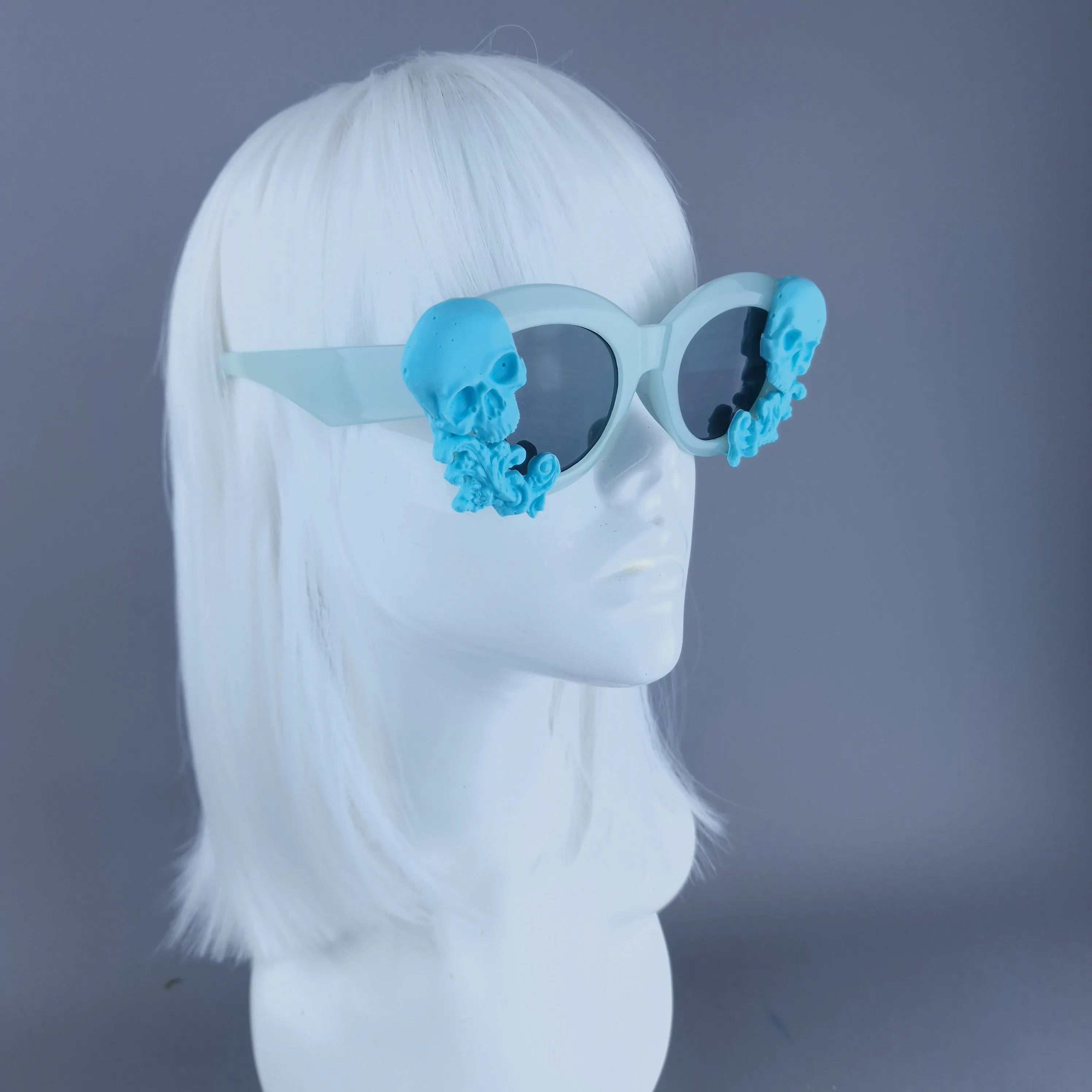 "Velika" Pastel Blue Filigree & Skull Sunglasses