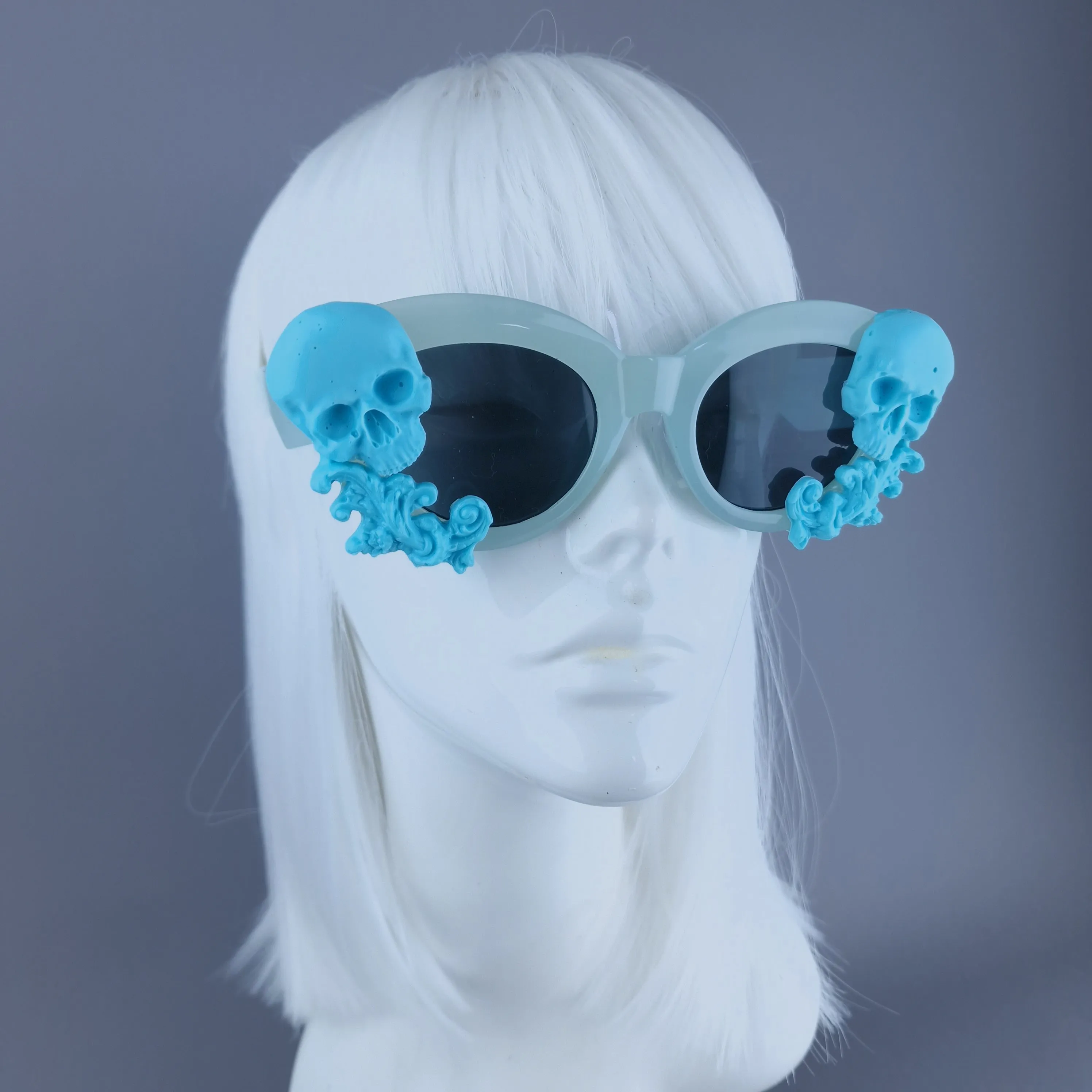 "Velika" Pastel Blue Filigree & Skull Sunglasses