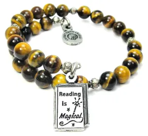 Reading Is Magical Tiger's Eye Glass Beaded Wrap Bracelet