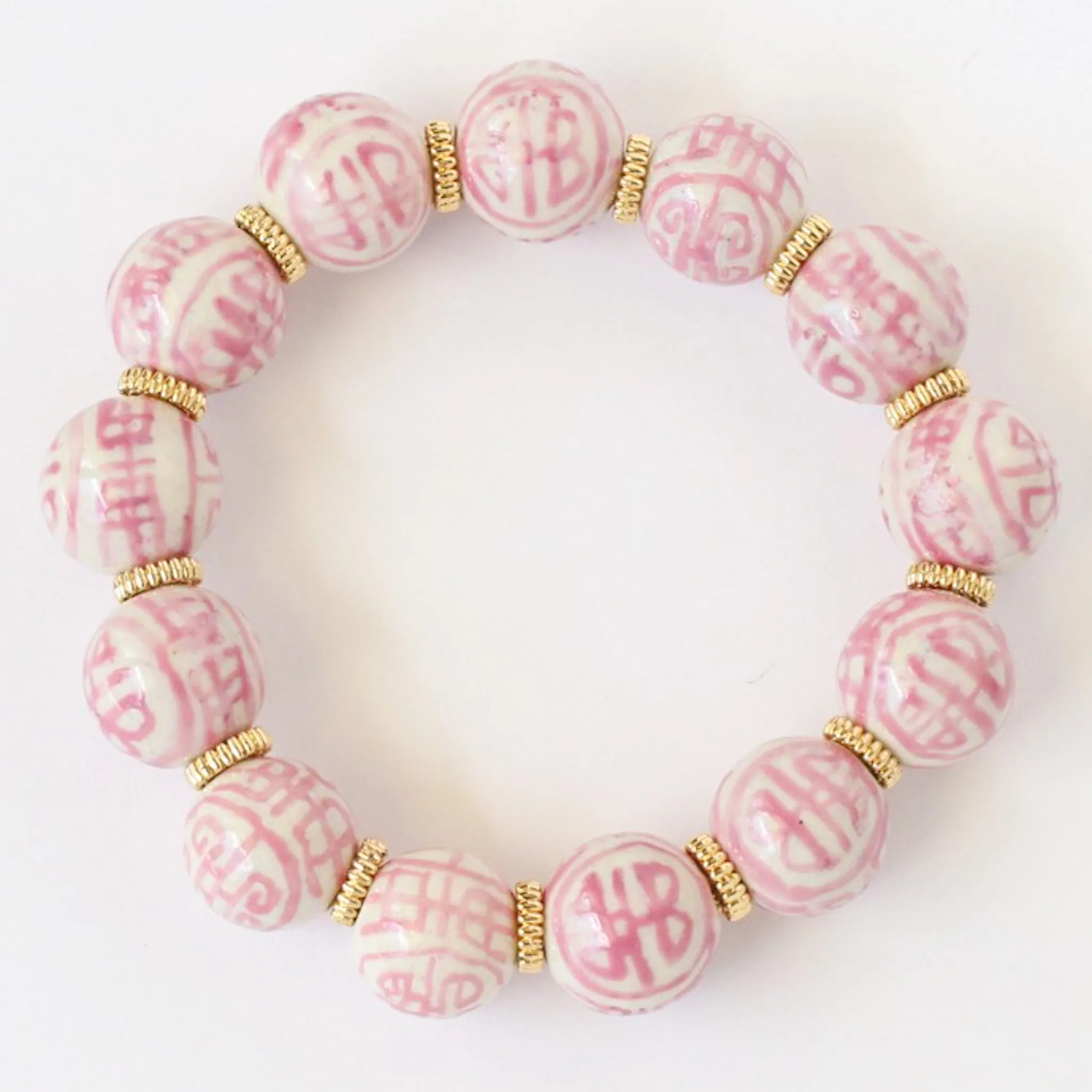 Red & White Chinoiserie Porcelain Beaded Bracelet, Grandmillenial Style