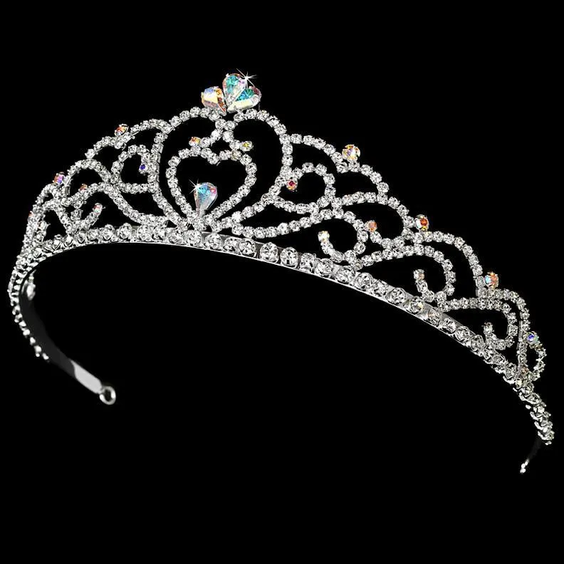 Regal Crystal Heart Princess Tiara in Silver AB with Heart Accent