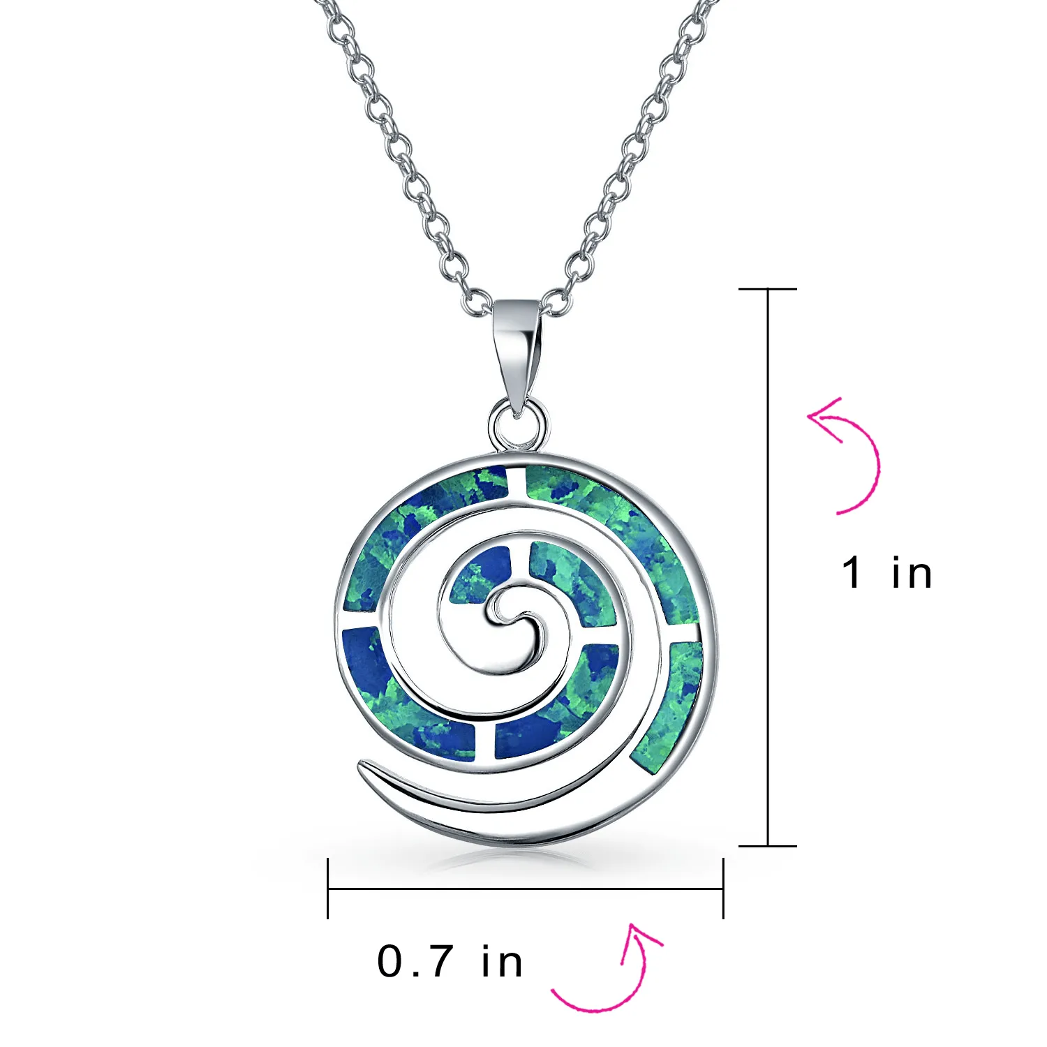 Round Blue Opal Spiral Maze Pendant Necklace in Sterling Silver