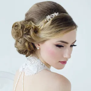 SassB Aimee Crystal and Pearl Flower Headband Tiara