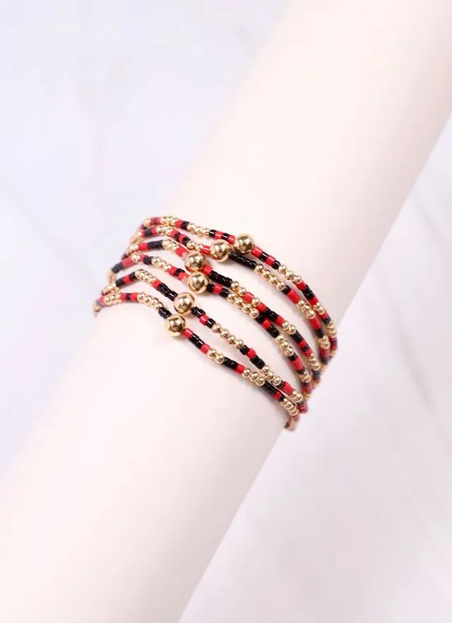 Seamus Beaded Bracelet Set RED BLACK