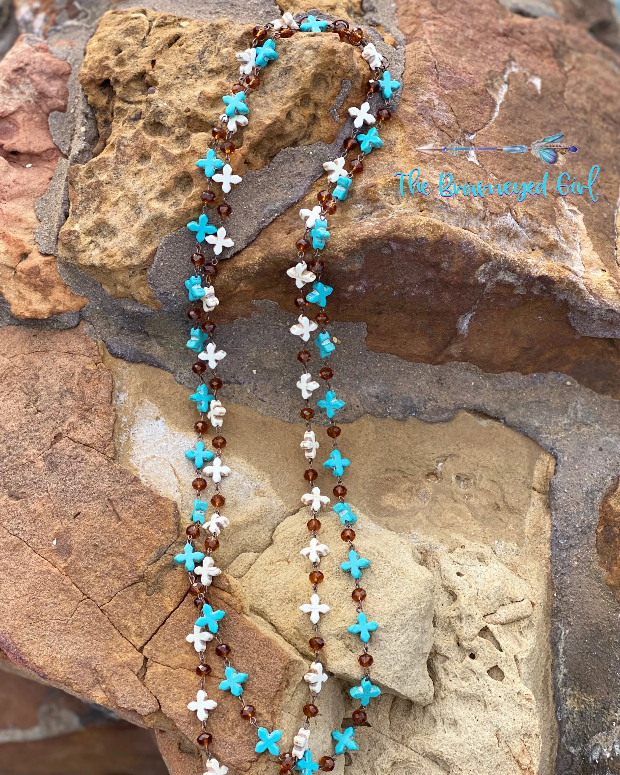 Semi-Precious Stone Cross Necklace