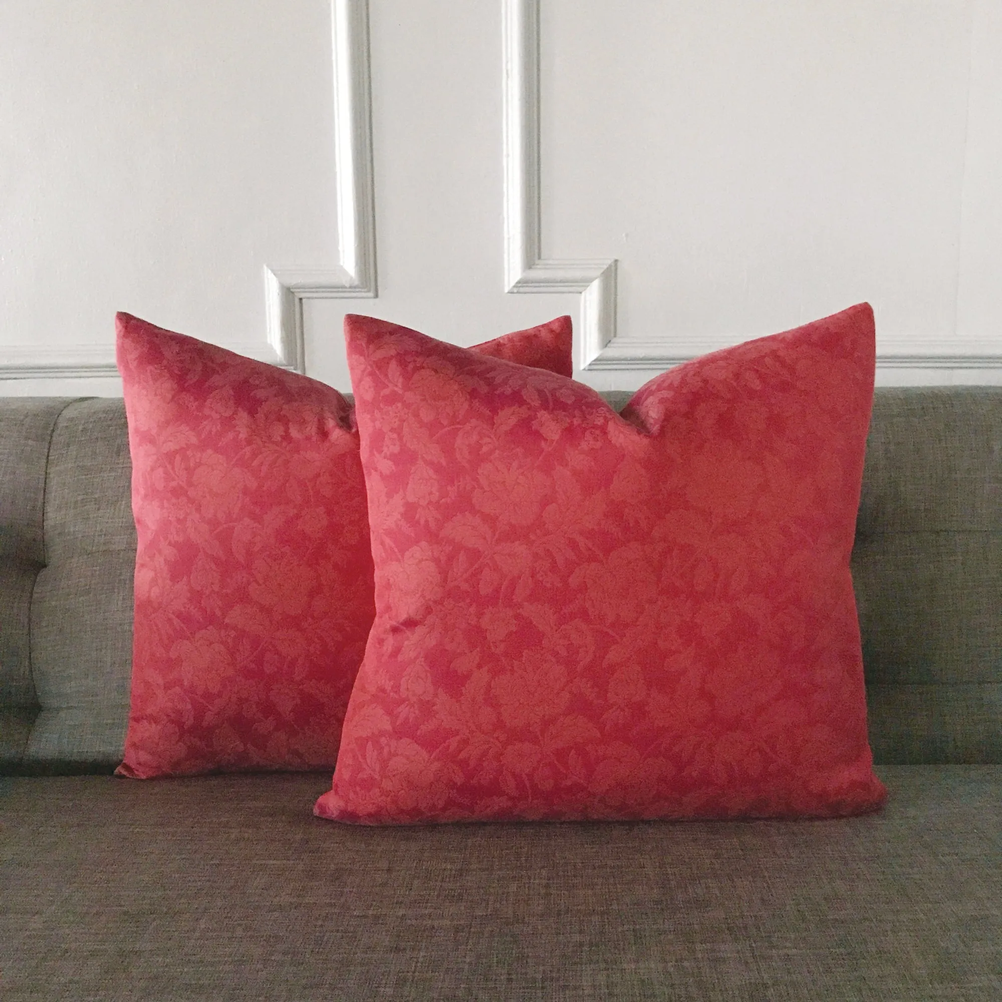 Silk Coral Floral Throw Pillow Cover 18x18