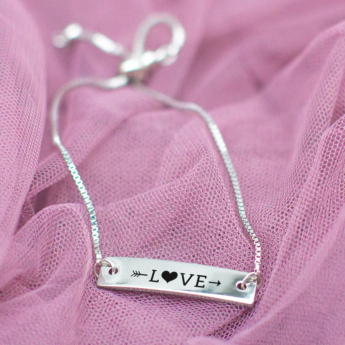 Silver LOVE Adjustable Bar Bracelet