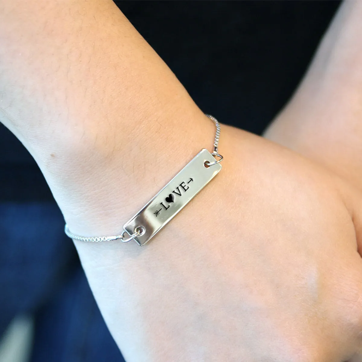 Silver LOVE Adjustable Bar Bracelet