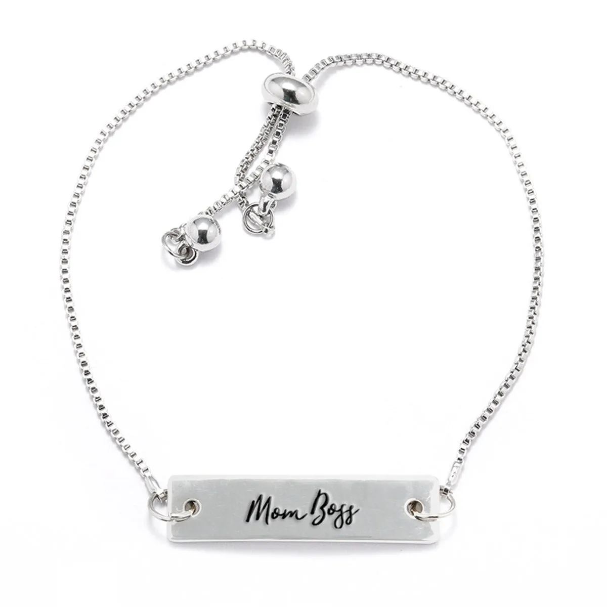 Silver Mom Boss Adjustable Bar Bracelet