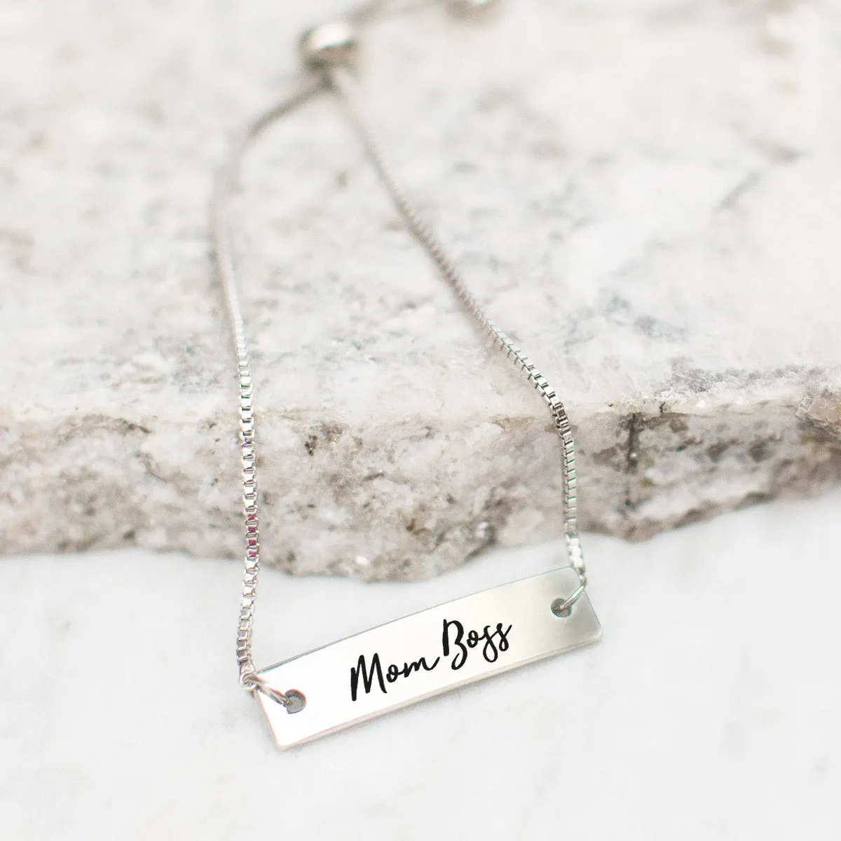 Silver Mom Boss Adjustable Bar Bracelet