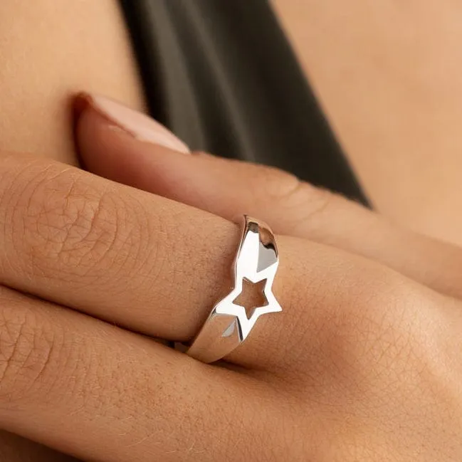 Silver Open Star Ring