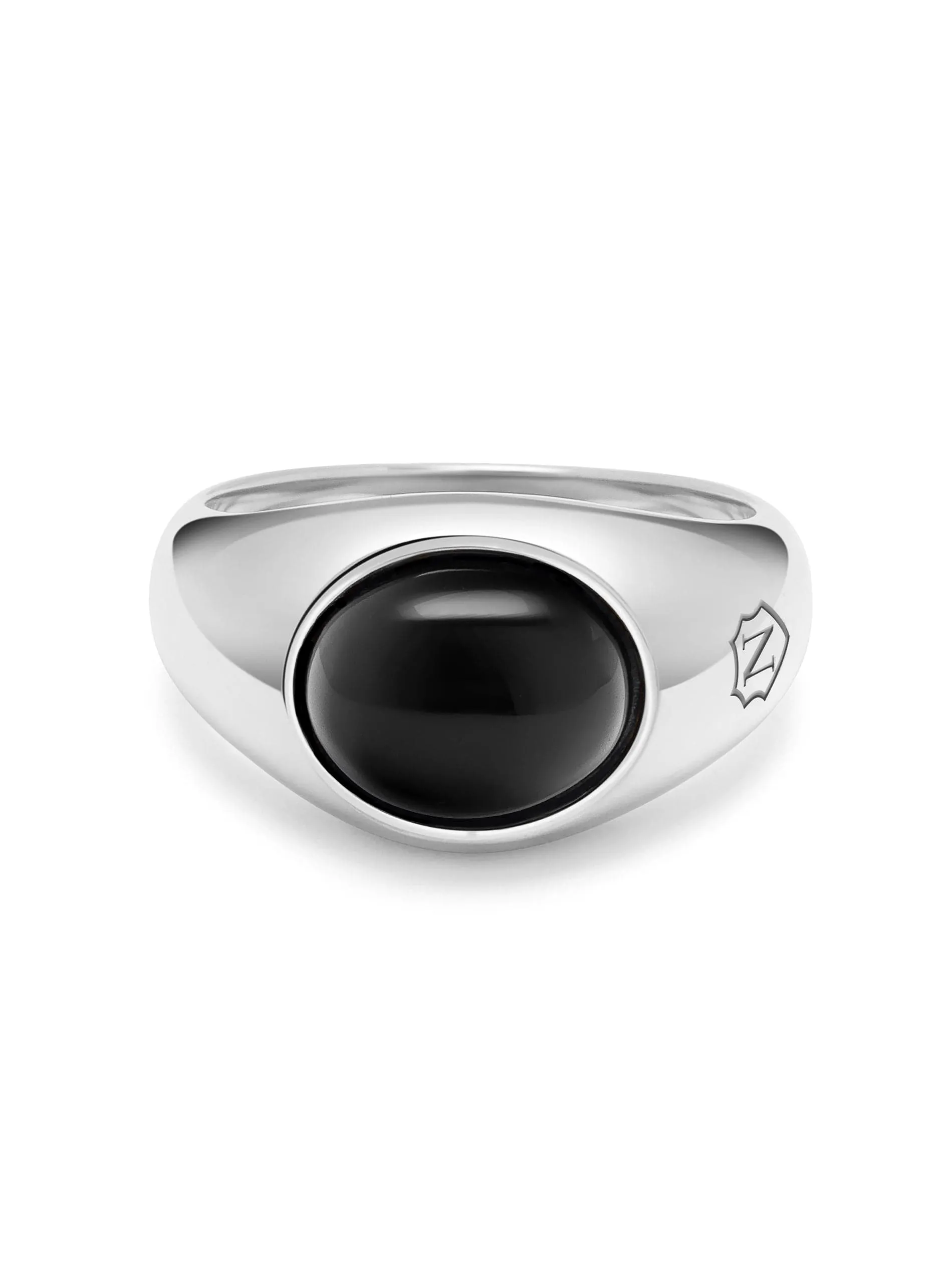 Silver Oval Signet Ring with Black Onyx