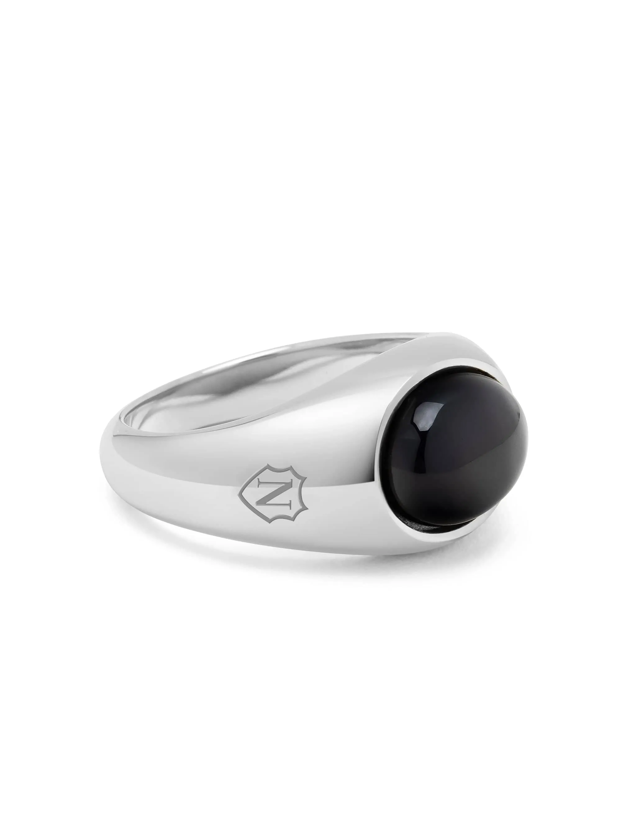 Silver Oval Signet Ring with Black Onyx