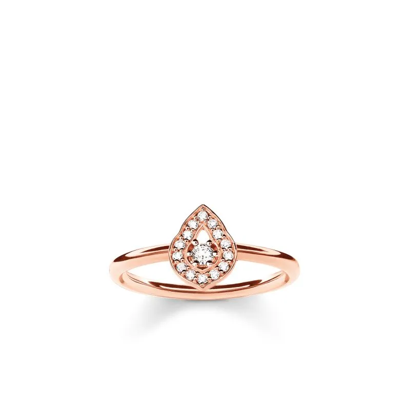 Silver Rose Gold Plated Cubic Zirconia Teardrop Ring