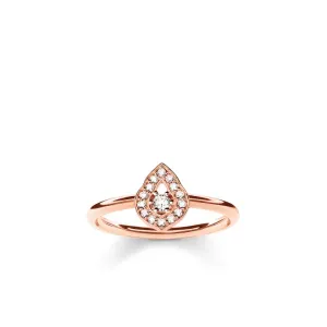 Silver Rose Gold Plated Cubic Zirconia Teardrop Ring