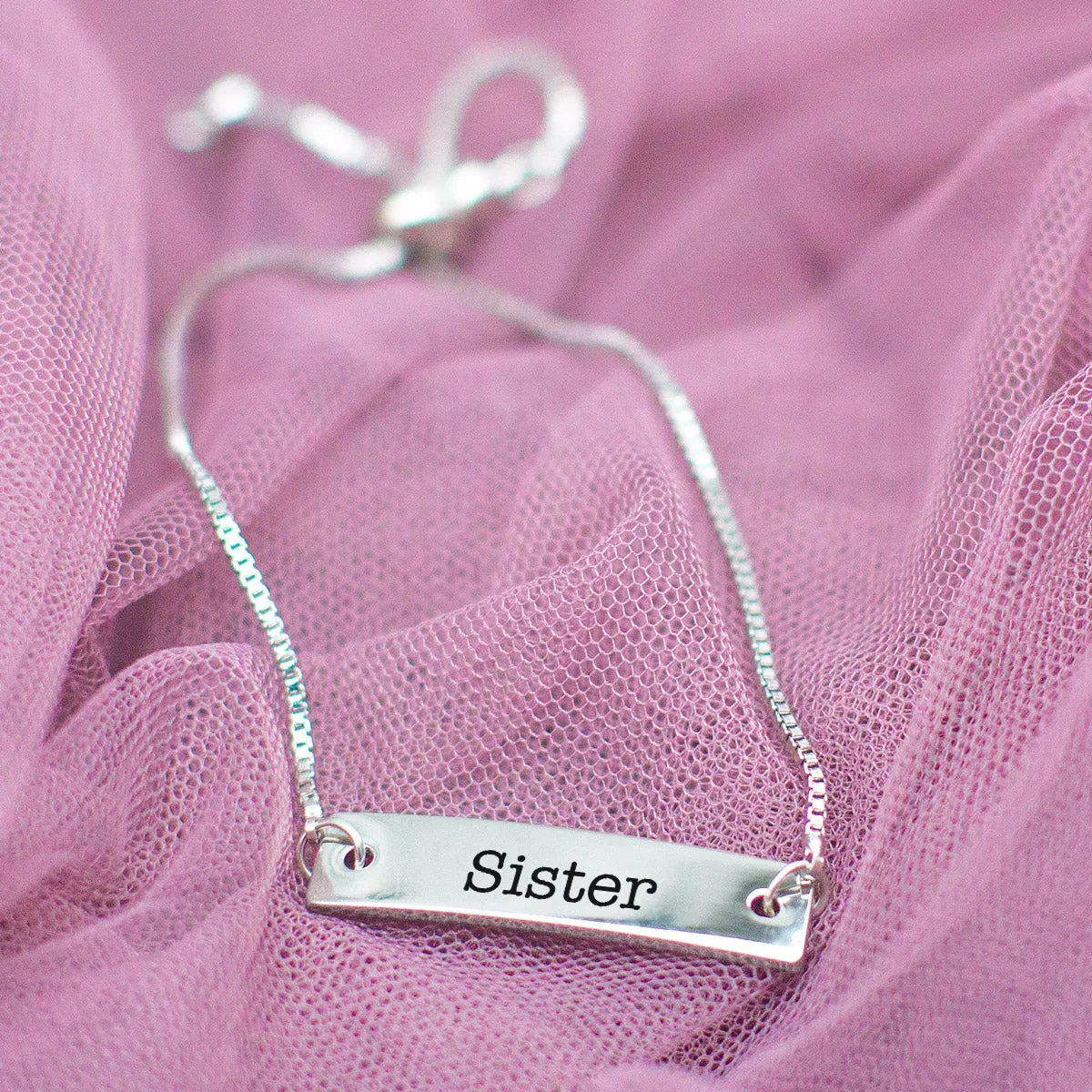 Silver Sister Adjustable Bar Bracelet