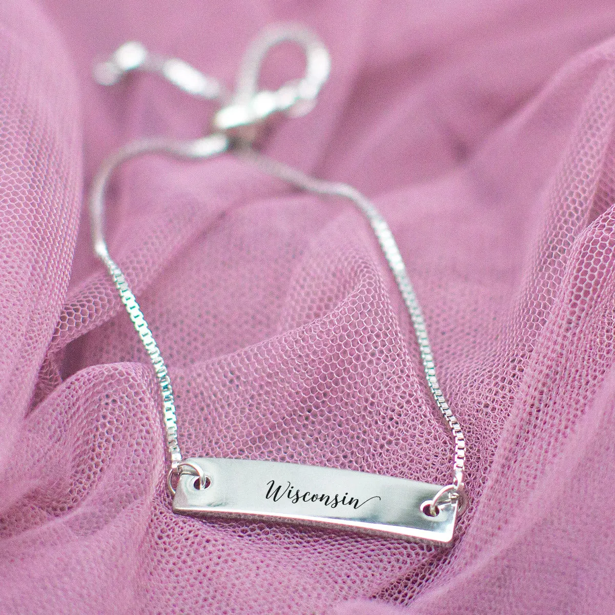 Silver Wisconsin Adjustable Bar Bracelet