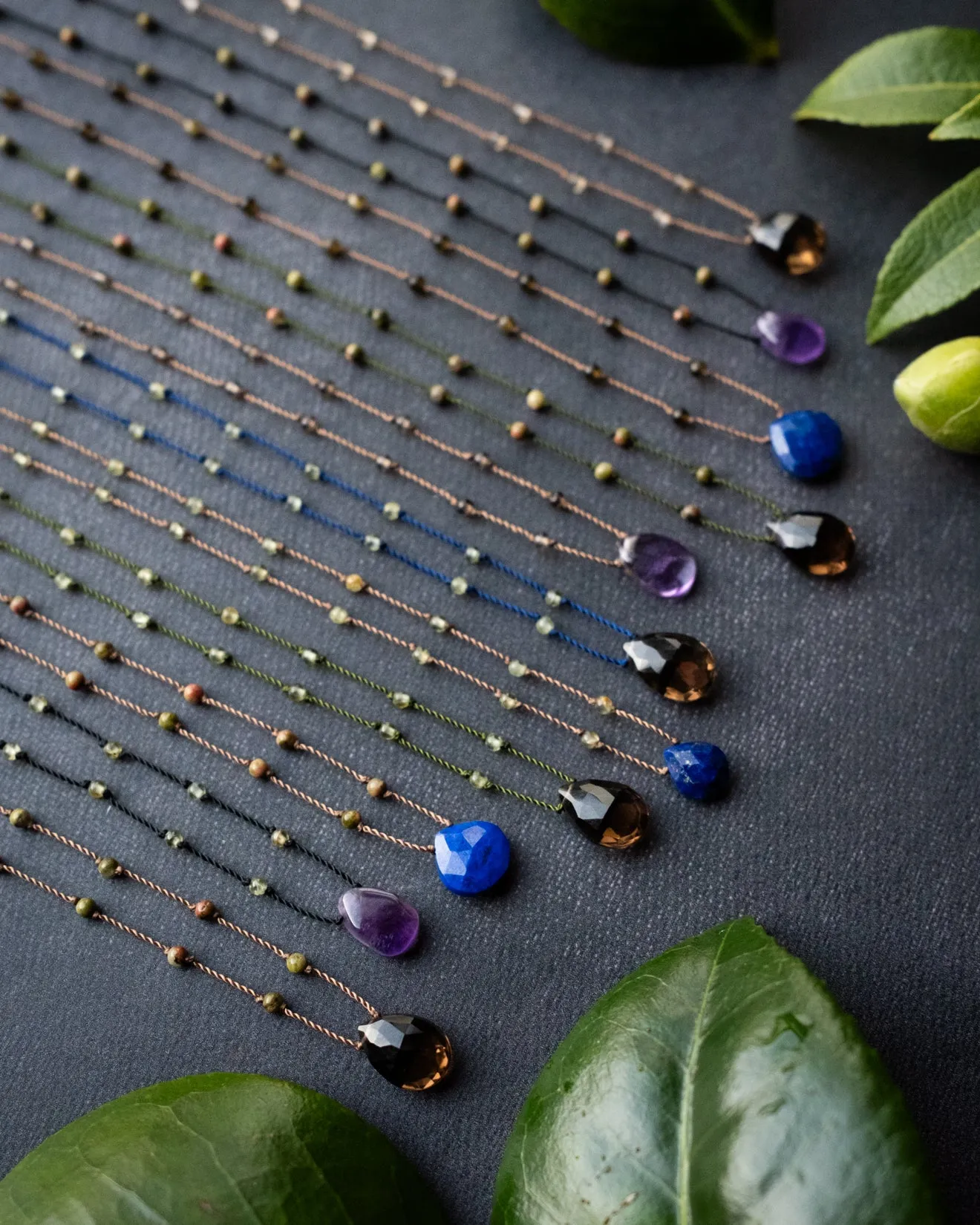 Smoky Quartz / Amethyst / Lapis Lazuli Gemstone Beaded Necklace