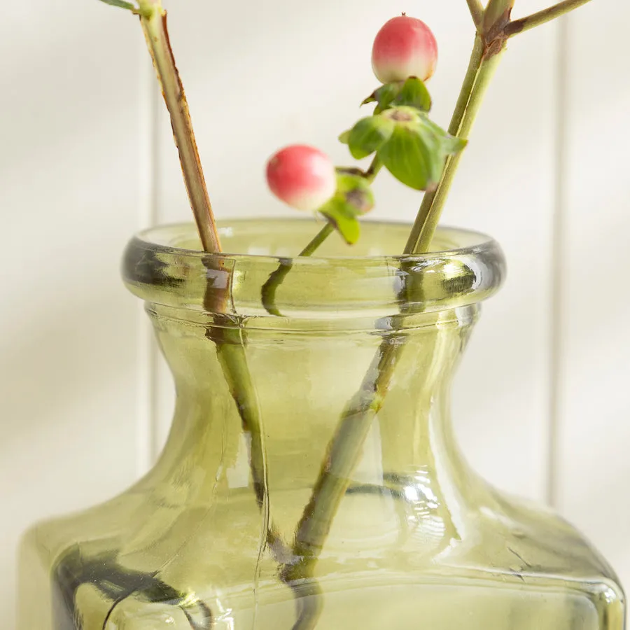 Square Glass Bottle Vases – Coral and Green Set of 2