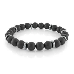 Stainless Steel Matte 8mm Black Onyx Bead Men's Bracelet