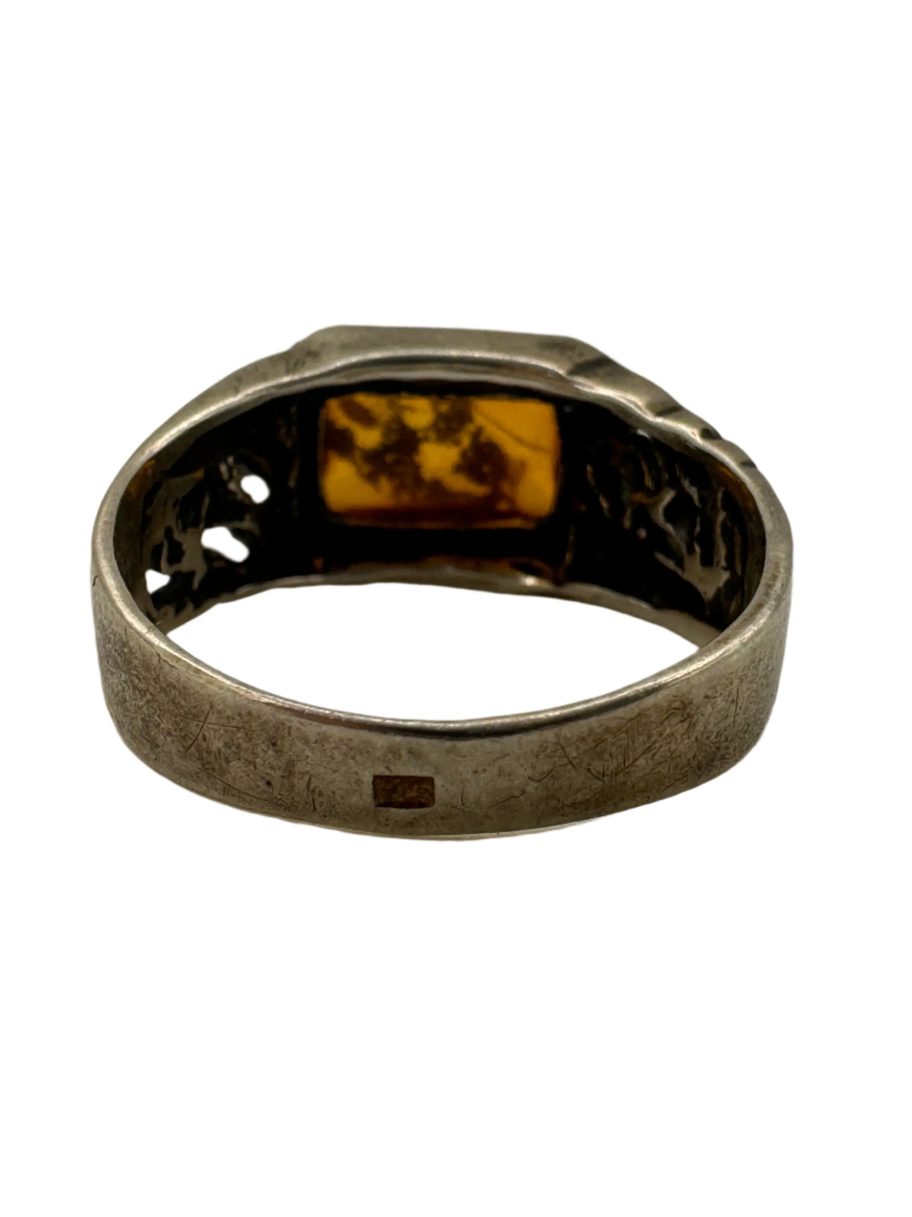 Sterling Silver & Amber Mens Ring