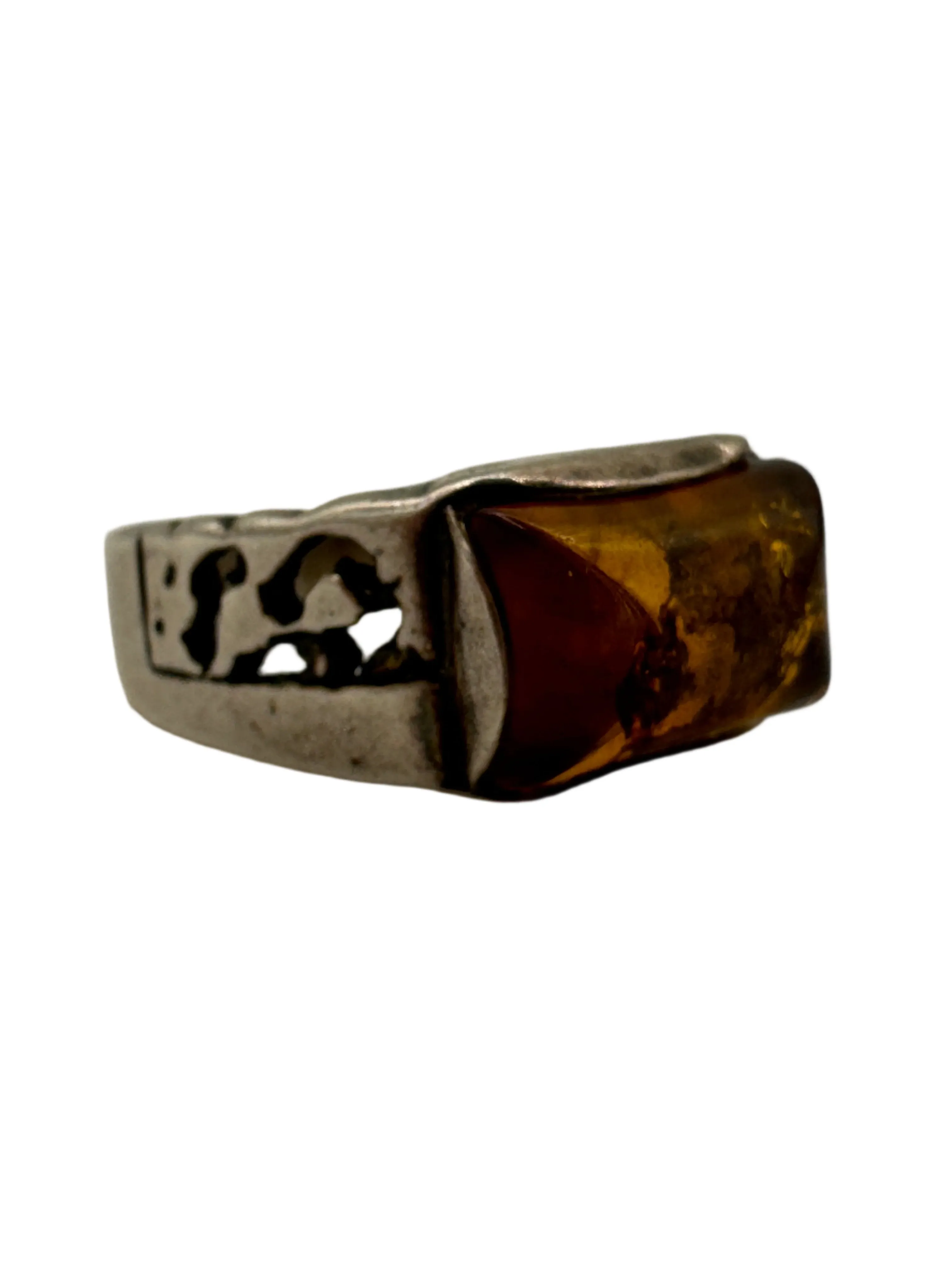 Sterling Silver & Amber Mens Ring