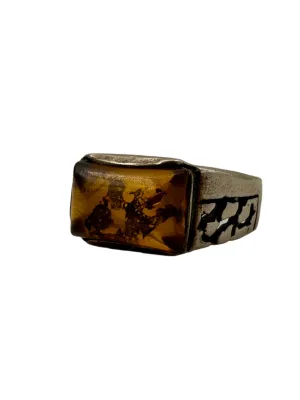 Sterling Silver & Amber Mens Ring