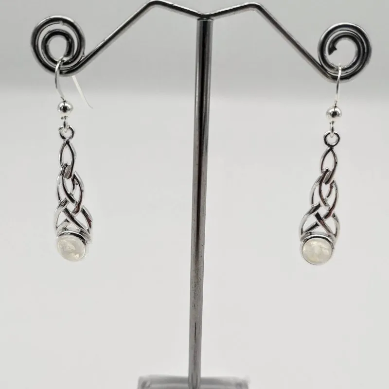 Sterling Silver & Rainbow Moonstone Celtic Knot Dangle Earrings