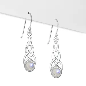 Sterling Silver & Rainbow Moonstone Celtic Knot Dangle Earrings