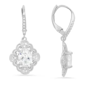 Sterling Silver Vintage Filigree CZ Leverback Earrings