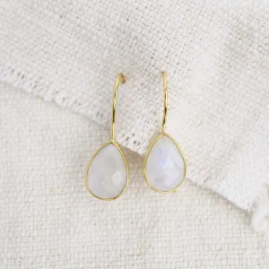 Teardrop Rainbow Moonstone Gold Earring