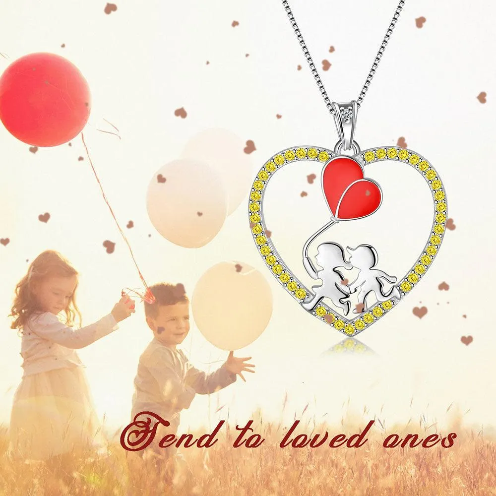 Tokyo Mart Boy Girl Love Heart Red Balloon Pendant Necklace Jewelry