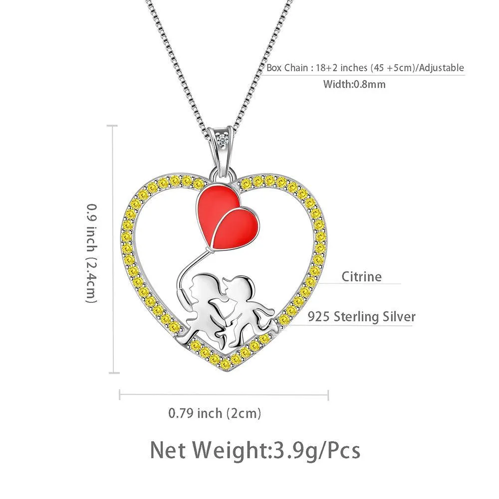 Tokyo Mart Boy Girl Love Heart Red Balloon Pendant Necklace Jewelry