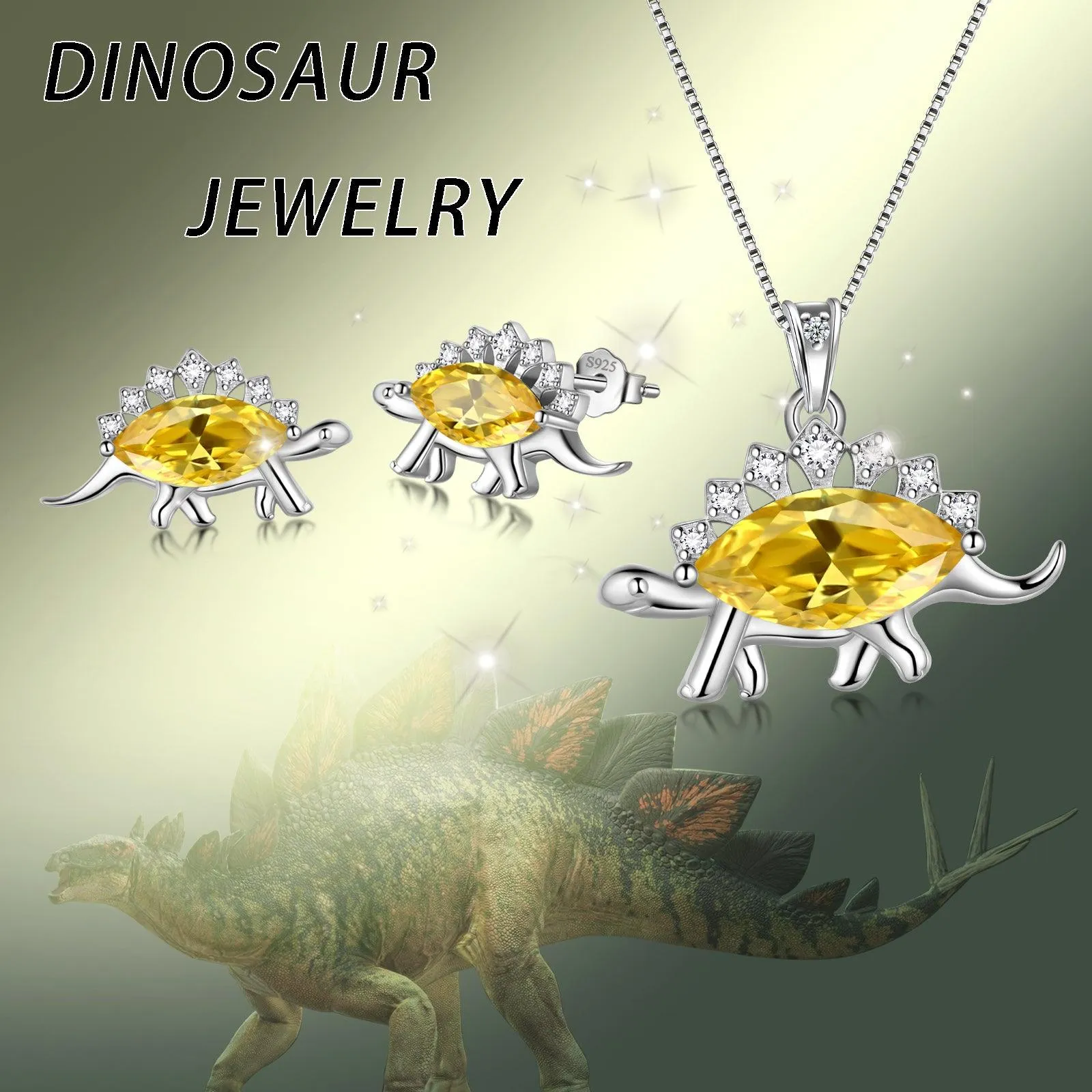 Tokyo Mart Stegosaurus Dinosaur Jewelry Set Earrings Necklace Women Girls Jewelry Gift