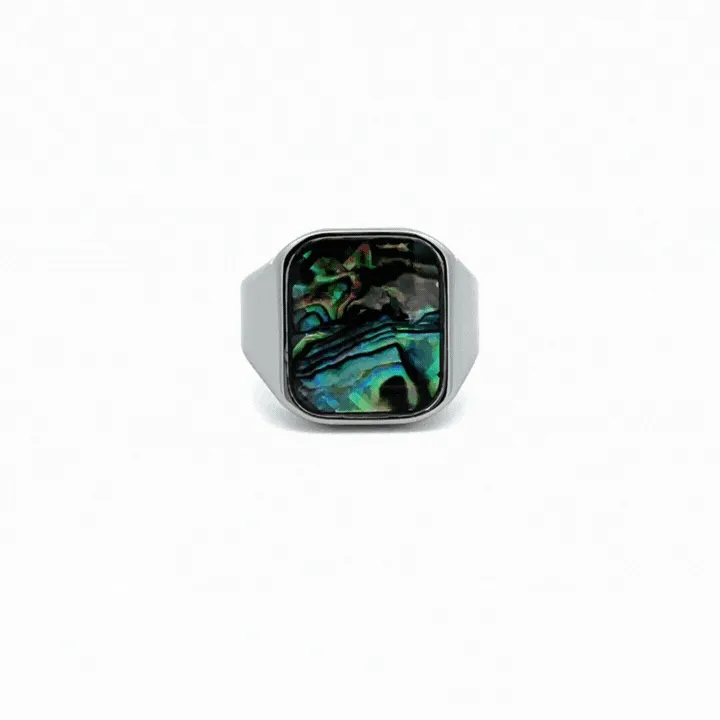 Tungsten Signet Ring With Abalone Shell