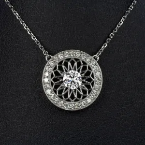 VINTAGE STYLE LAB CREATED DIAMOND FILIGREE HALO PENDANT NECKLACE ART DECO ROUND