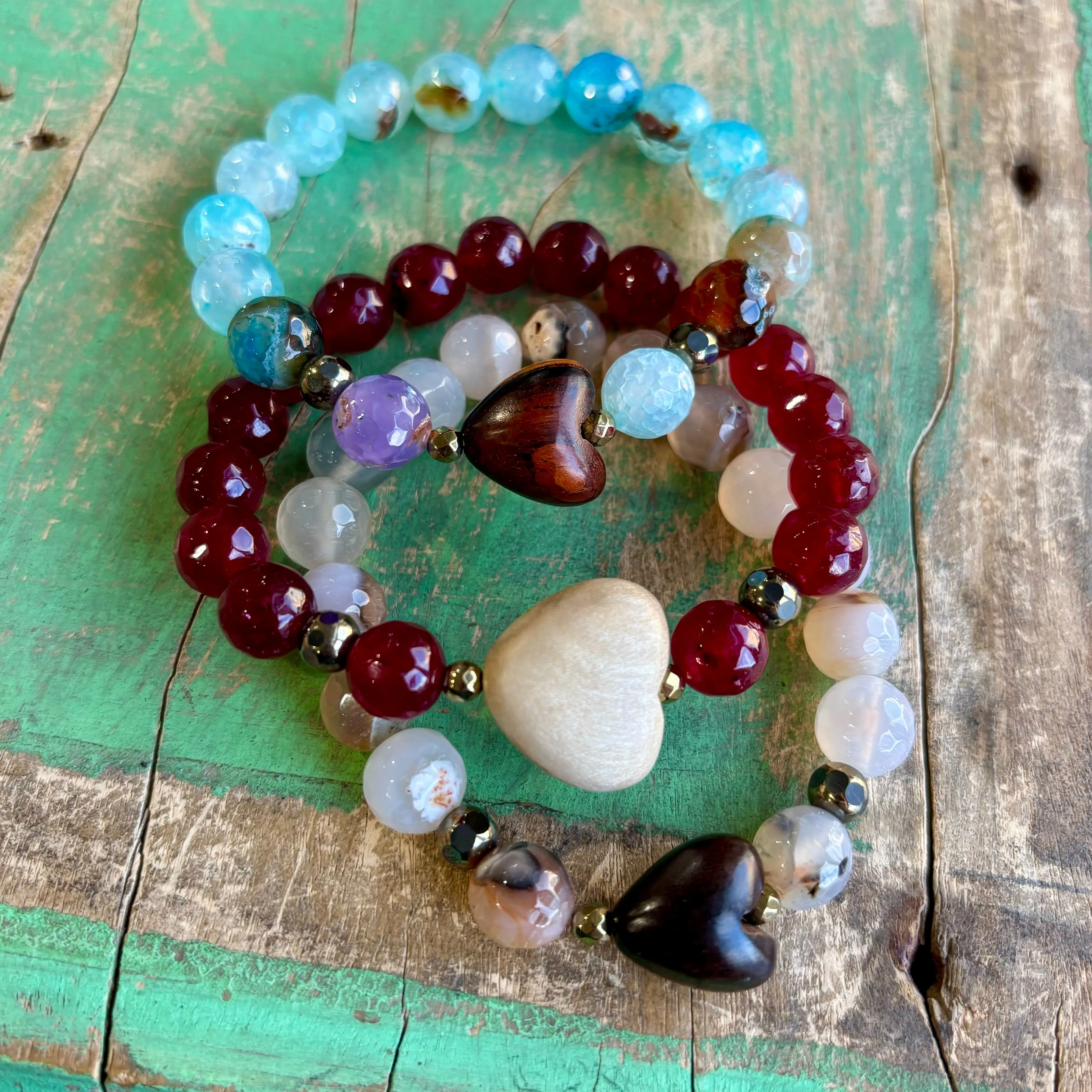 Wooden Heart Agate Faith Bracelet