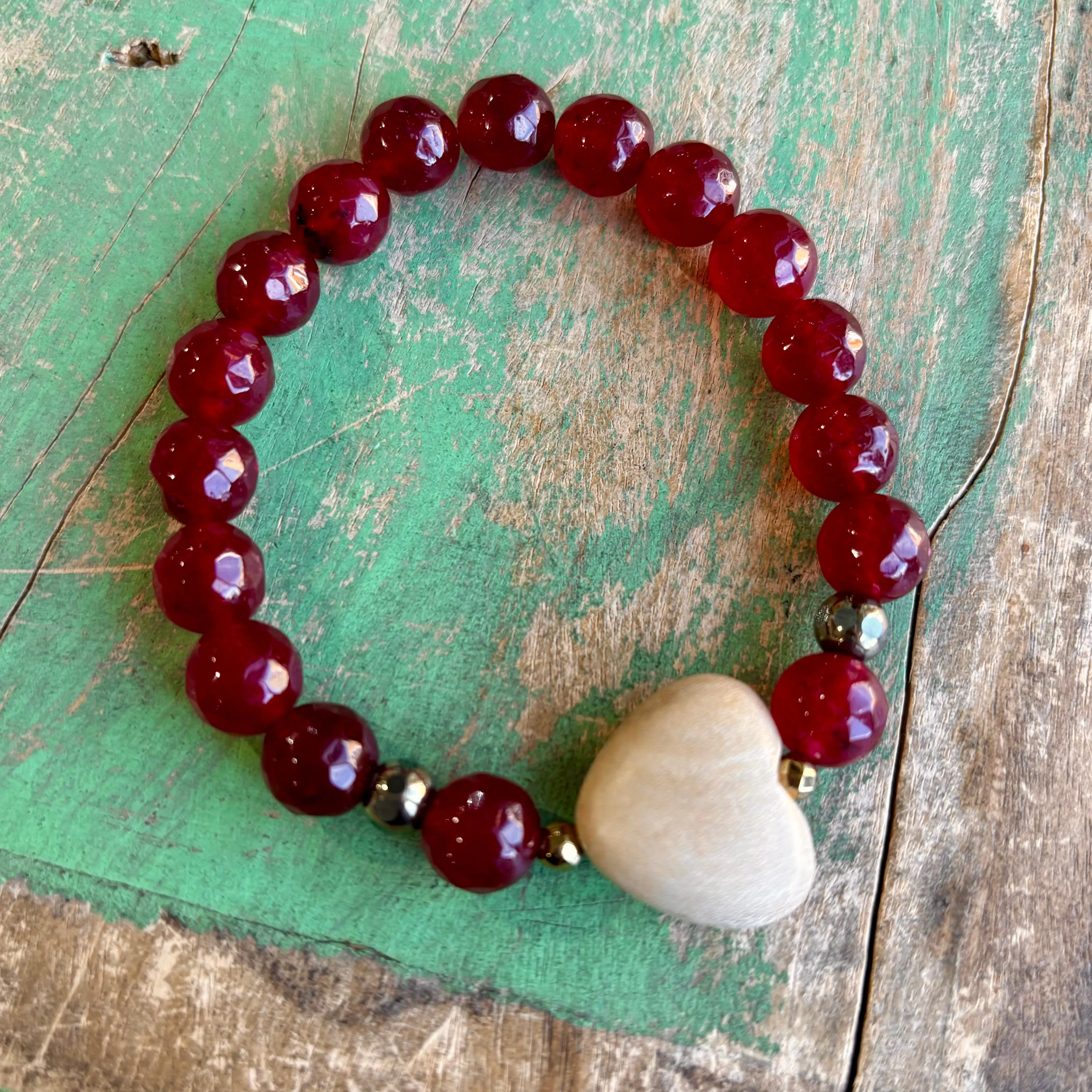 Wooden Heart Agate Faith Bracelet