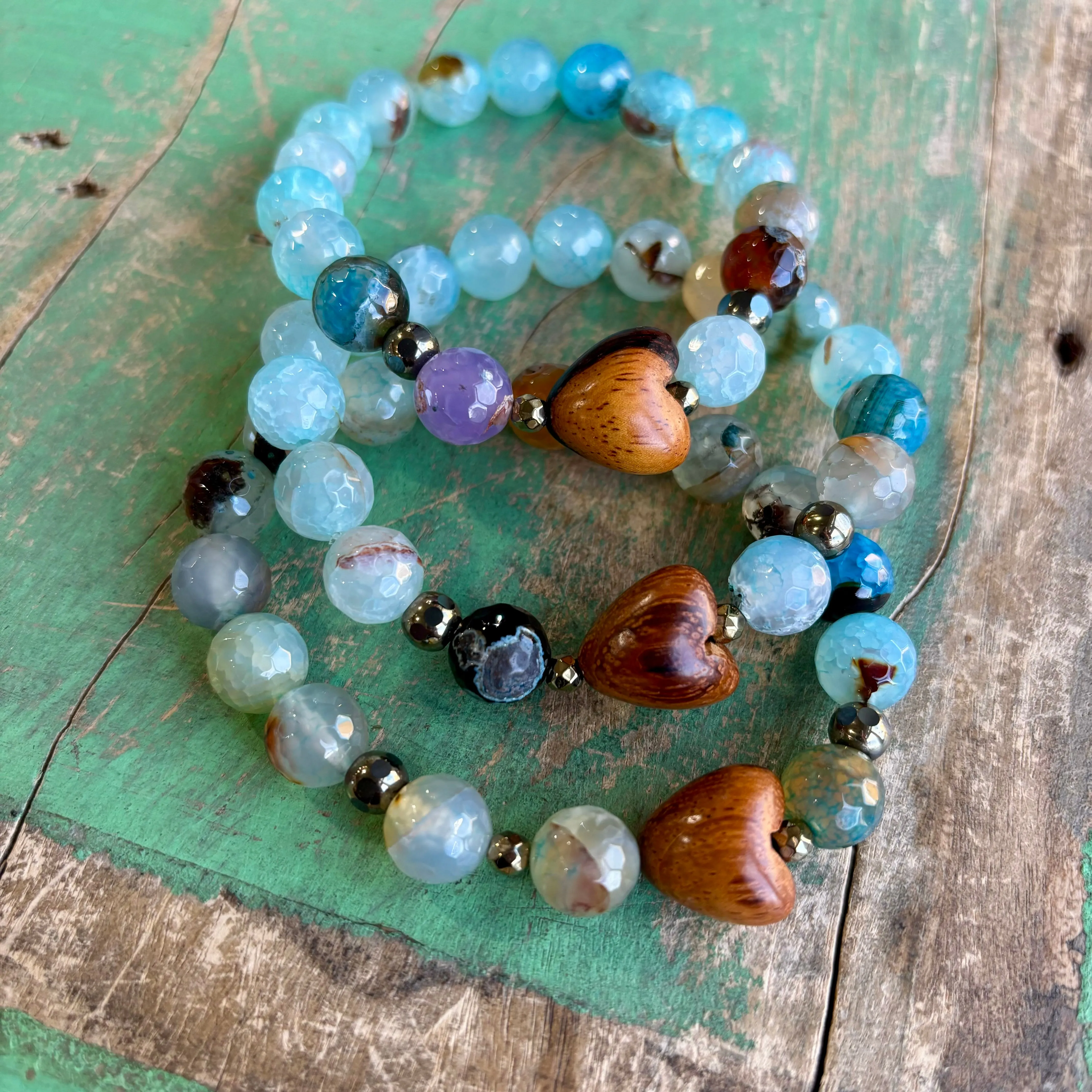 Wooden Heart Agate Faith Bracelet