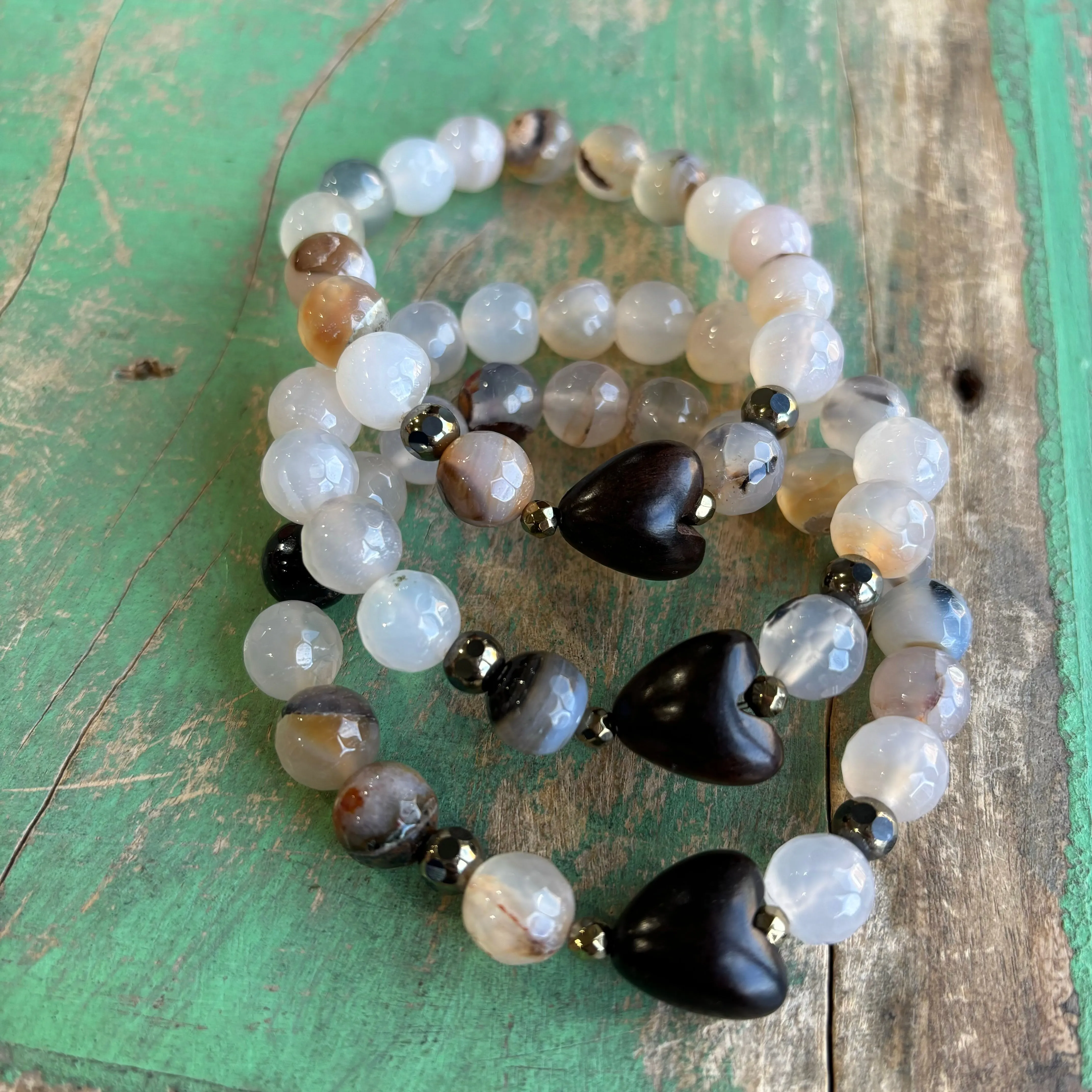 Wooden Heart Agate Faith Bracelet