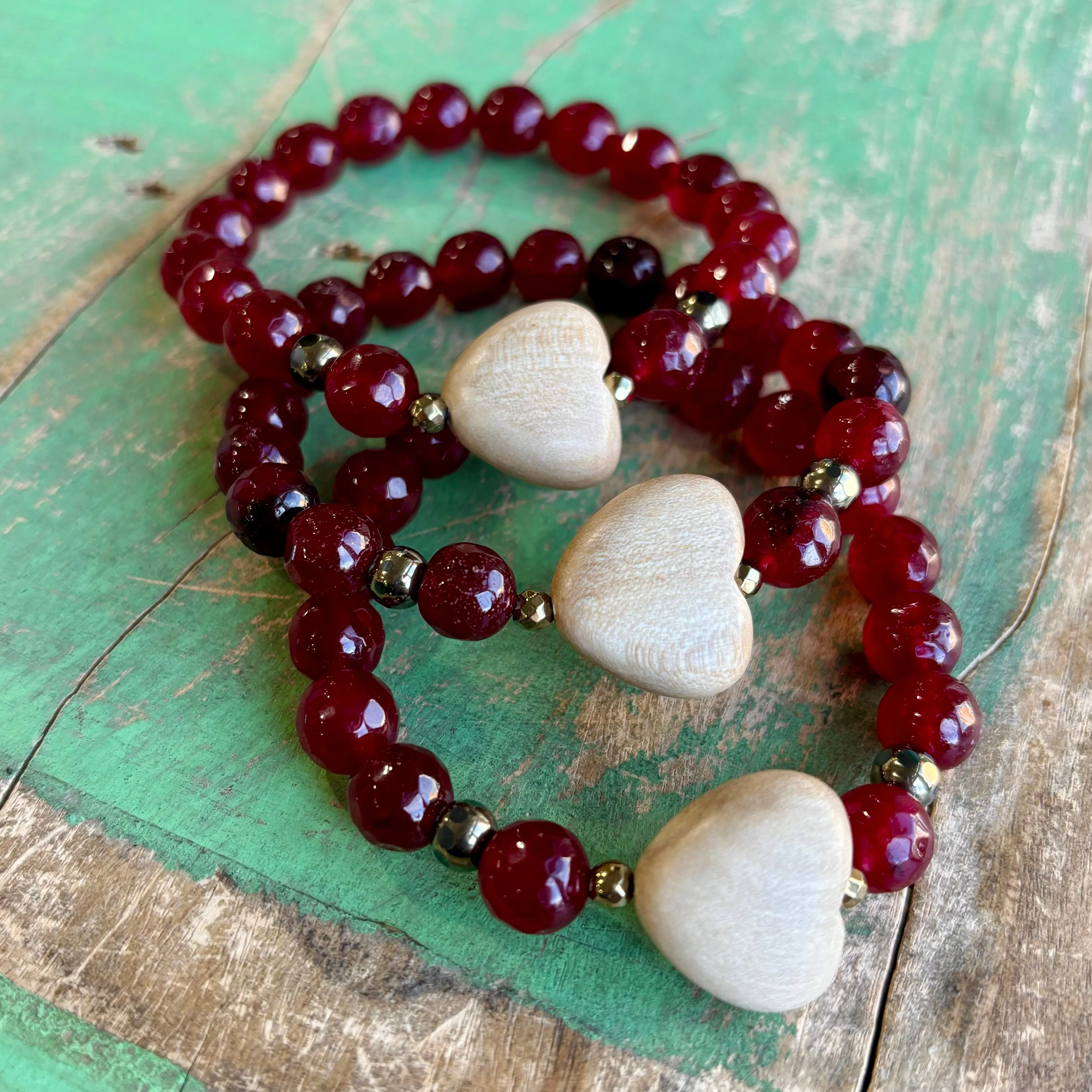 Wooden Heart Agate Faith Bracelet