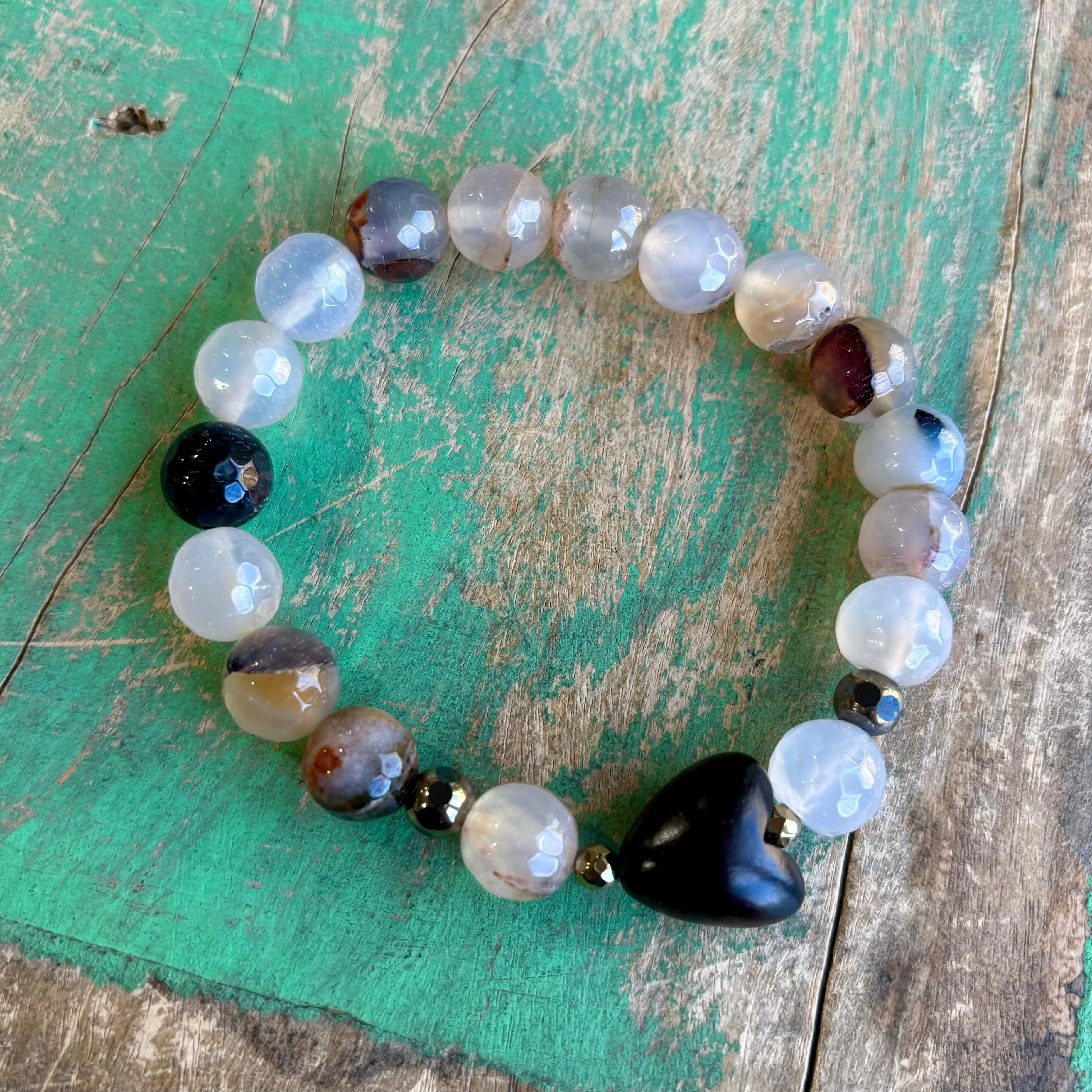 Wooden Heart Agate Faith Bracelet